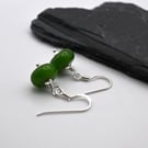 small green lampwork glass earrings