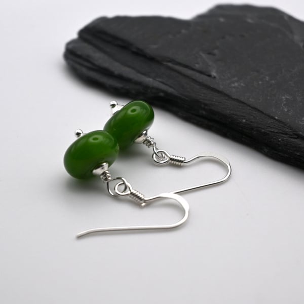 small green lampwork glass earrings