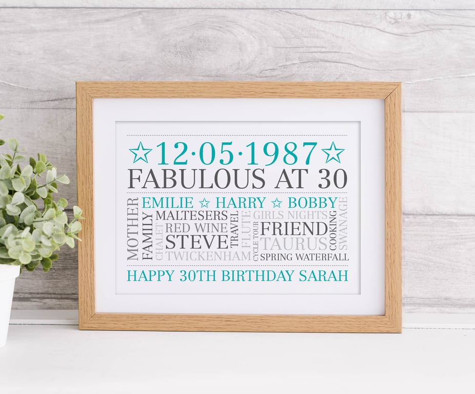 Personalised 30th Birthday Word Art - BD301