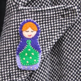 Felt Babushka Brooch