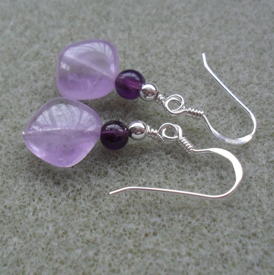 Purple and Lavender Amethyst Drop Earrings Sterling Silver