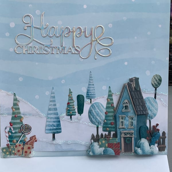 Quirky house in the snow Happy Christmas card