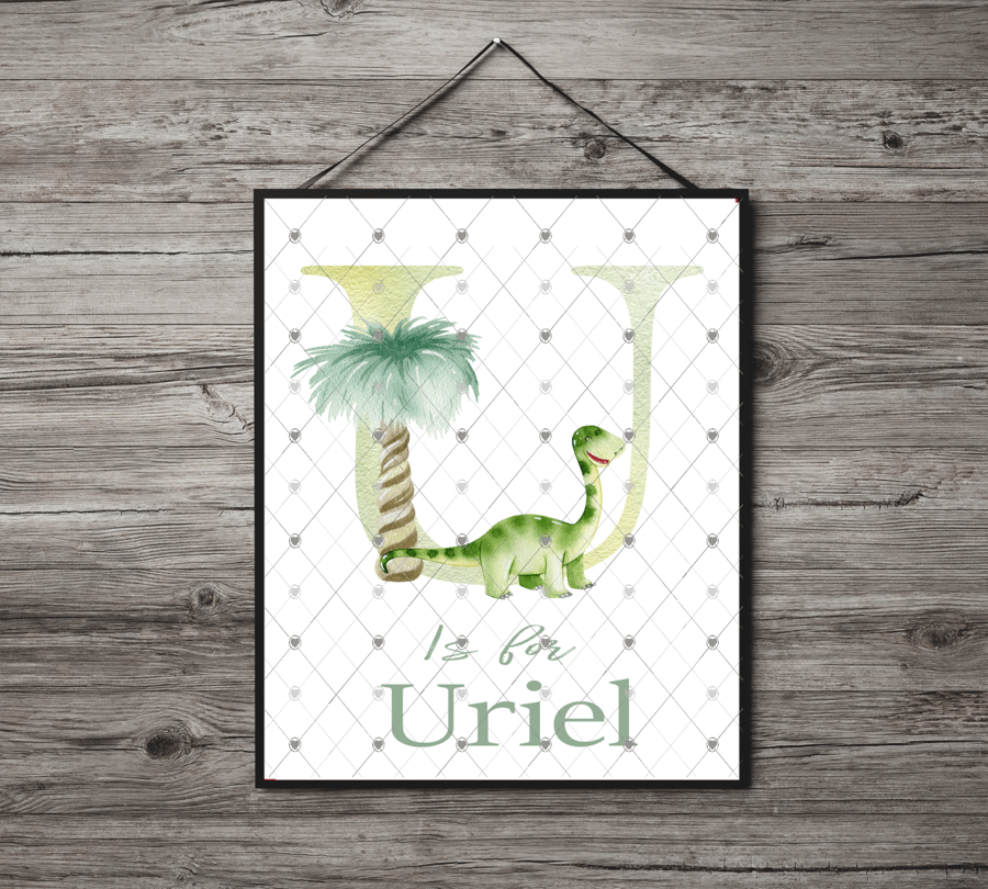 Dinosaur Initial Name Print, Letter U Custom Print, Letter U Personalised Art
