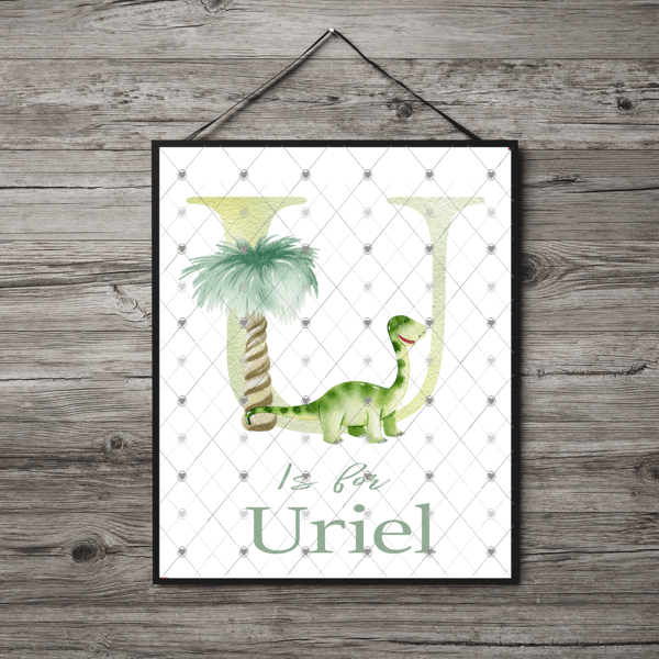 Dinosaur Initial Name Print, Letter U Custom Print, Letter U Personalised Art