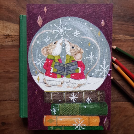 Christmas mice Carol singers in a snow globe original artwork 