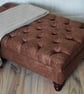 Chesterfield Deep Button Footstool in Antique Chocolate Faux Suede