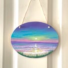 Original seascape hand painted wood plaque, hanging decoration 