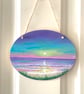 Original seascape hand painted wood plaque, hanging decoration 
