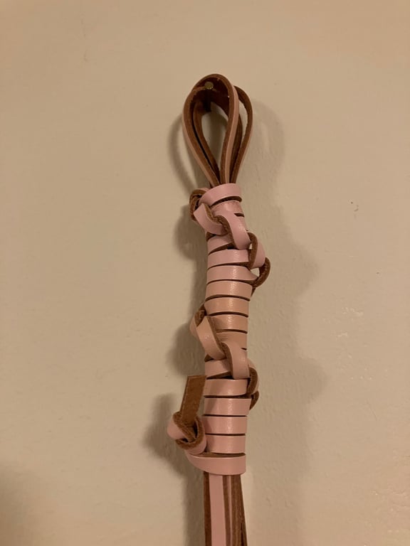 Leather Lace Whip in Pale Pink coloured Lacing - roughly 13 inches in length