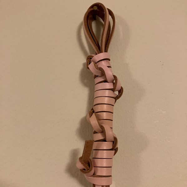 Leather Lace Whip in Pale Pink coloured Lacing - roughly 13 inches in length