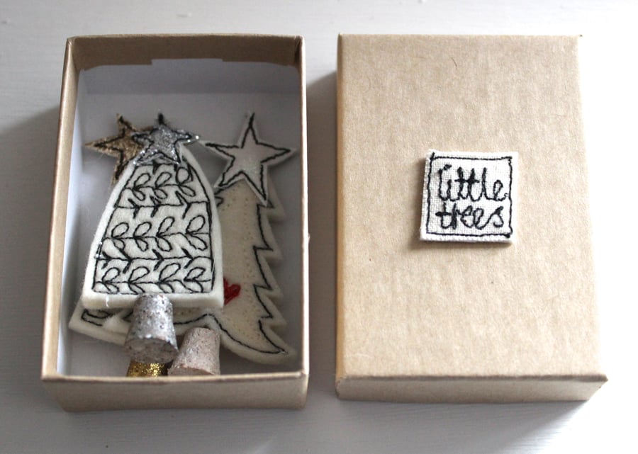 Three Miniature Wool Felt Christmas Trees 