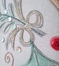 Lino Printed and Hand-Stitched Festive Wreath, Gold Bows and Bronze Swirls - Image 4