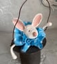 Paper mache hanging white bunny in top hat ornament - Image 4