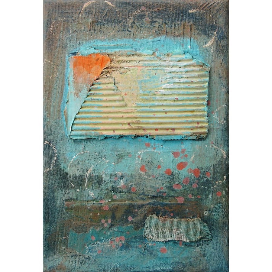 Minimal Textured Abstract Painting Small Marine Coastal Inspired Collage 5x7"