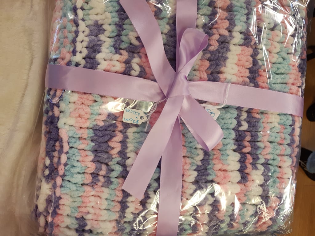 Super Soft Chunky Knit Baby Blanket Purple Pink Mix