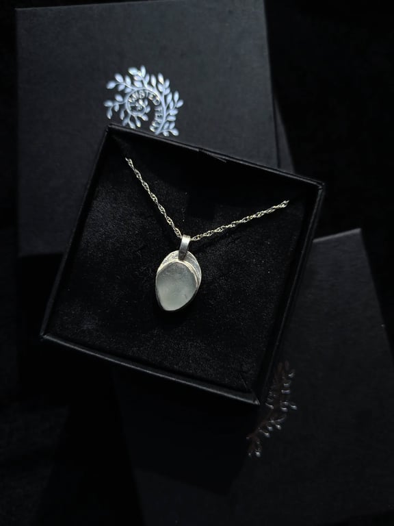 Seaham Sea Glass and Recycled Sterling Silver Pendant with Free Shipping