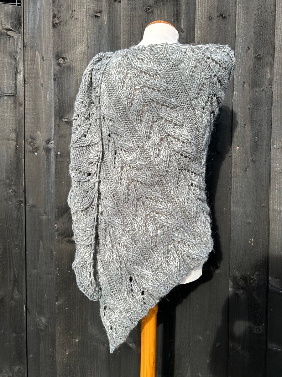 Soft Fluffy Merino Wool Blend Textured Lace Asymmetrical Triangle Wrap Shawl