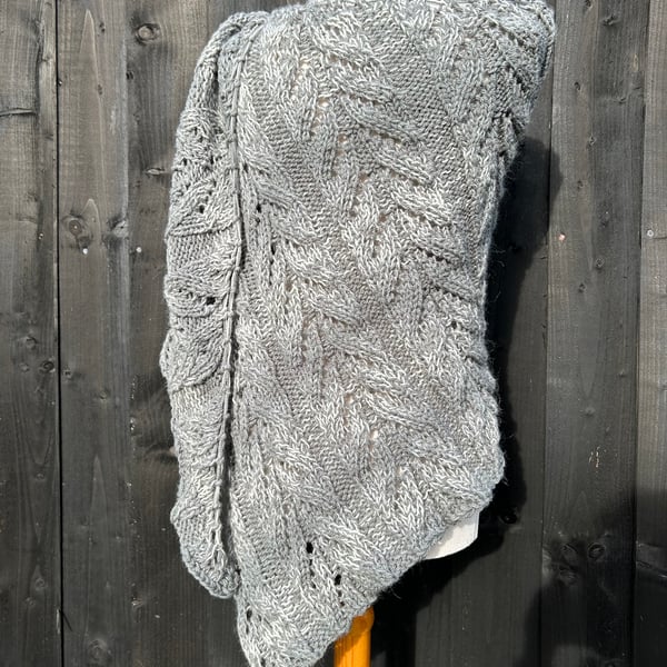 Soft Fluffy Merino Wool Blend Textured Lace Asymmetrical Triangle Wrap Shawl