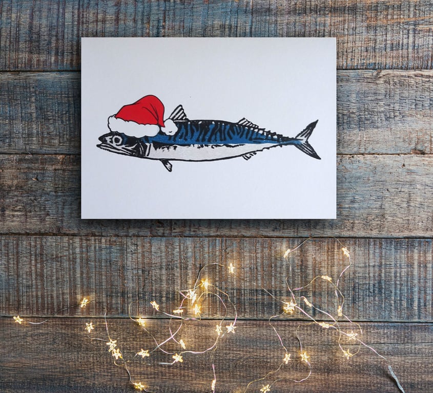 Cornish Mackerel Christmas Card, pack of 5 - cute fish, xmas, coastal, funny