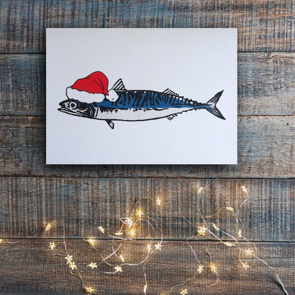 Cornish Mackerel Christmas Card, pack of 5 - cute fish, xmas, coastal, funny