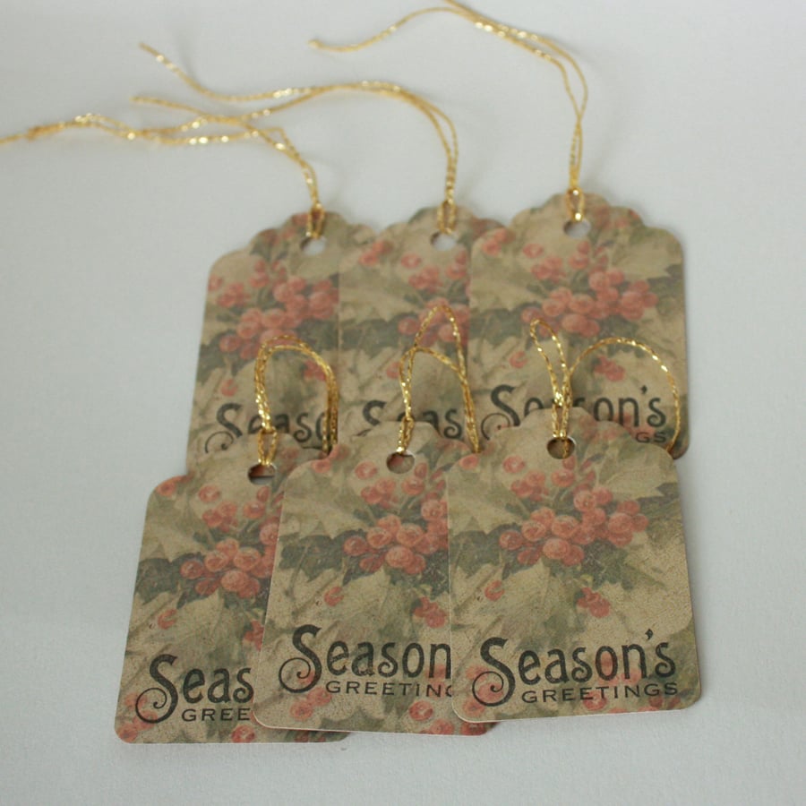 Handmade, traditional style Christmas gift tags