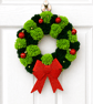  Pom Pom Wreath With Bow, 36 cm Wood Base Holiday Door Decor