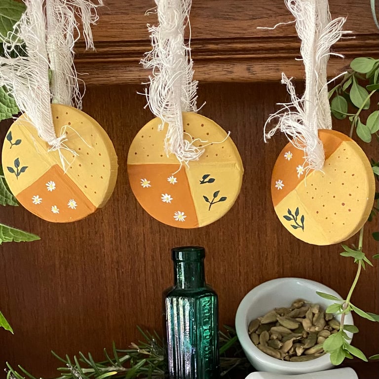 Apothecary, Camphor - hand painted hanging decorations (set of 3)
