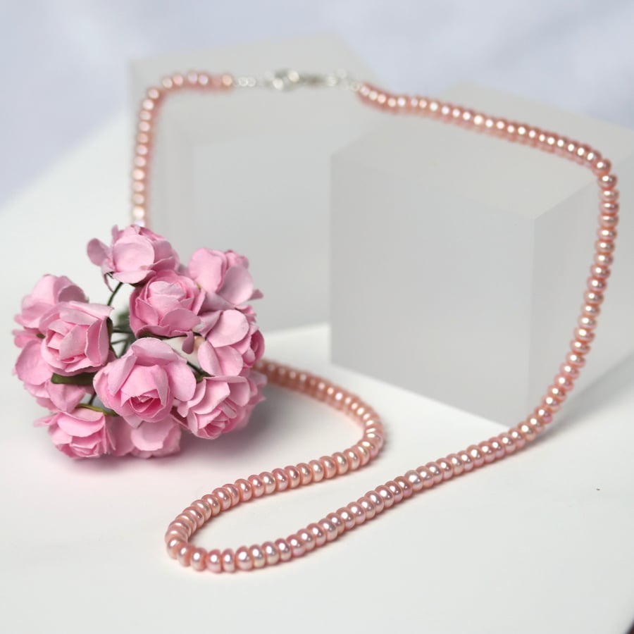 Peachy Pink Button Freshwater Pearl Necklace