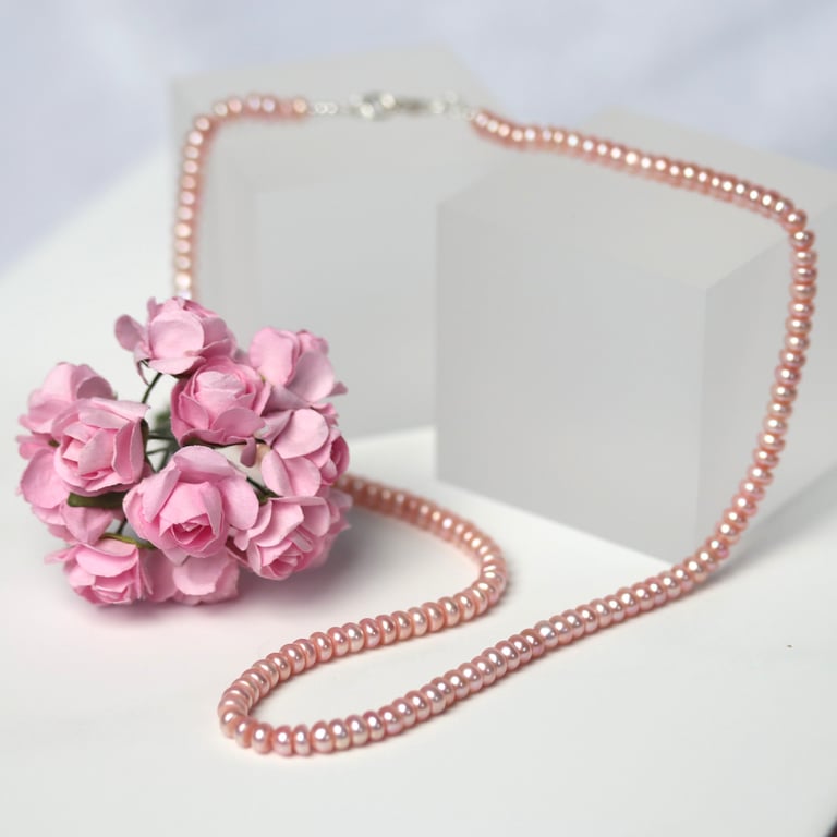 Peachy Pink Button Freshwater Pearl Necklace