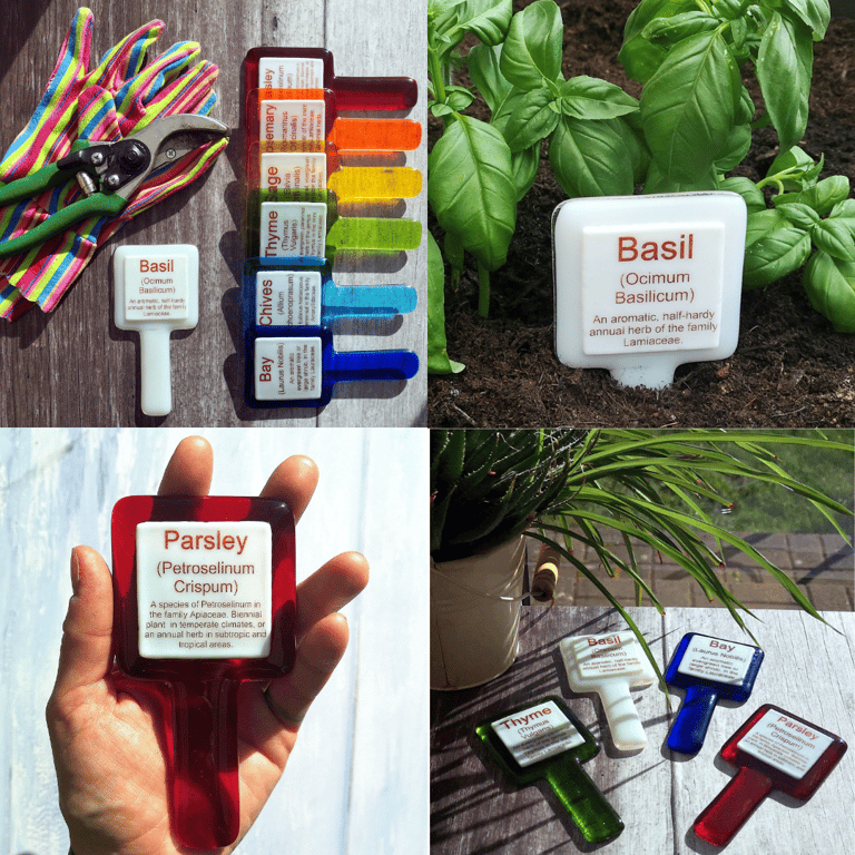 Handmade Fused Glass Vegetable Herb Garden Plant Name Label Marker Plant Stake