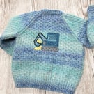Boy's hand knitted cardigan 6-12 months with applique digger