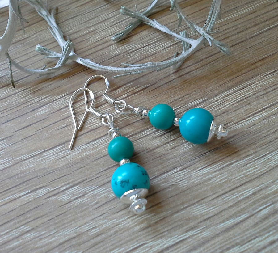 Dainty Turquoise (Reconstituted) Sterling Silver Earrings Hooks (HELP A CHARITY)