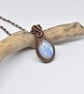 Wire Woven Rainbow Moonstone and Copper Pendant - Image 1