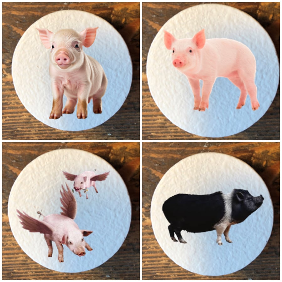 Handmade Pig Piglet pine door knobs wardrobe drawer handles decoupaged