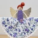 'Purple floral dress' Handmade Peg Doll Fairy (Auburn hair)