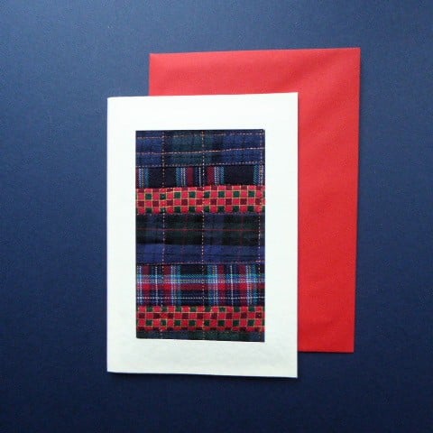 Individually Hand Crafted tartan Textile patchworked Blank Card