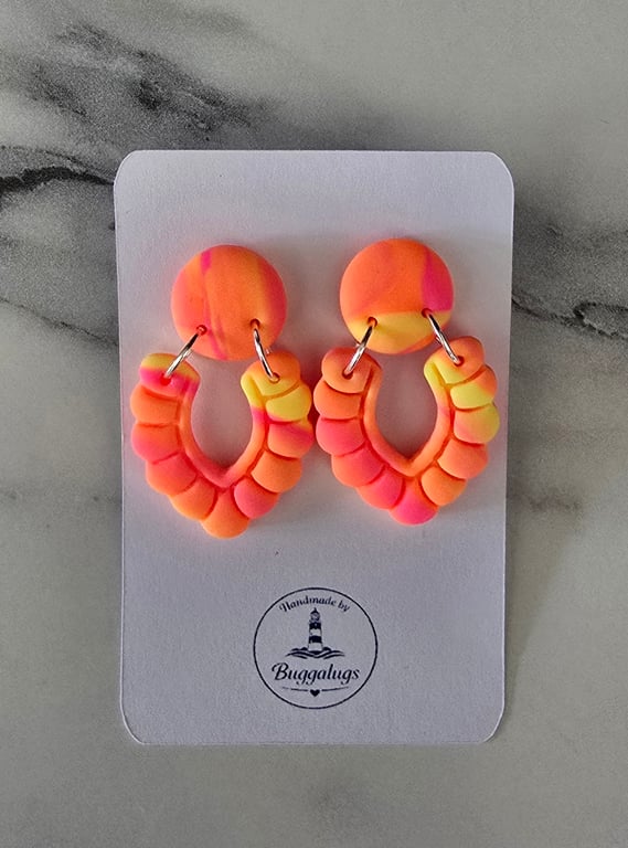 Polymer clay neon stud drop earrings on silver plated earhooks
