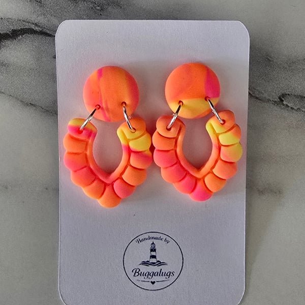 Polymer clay neon stud drop earrings on silver plated earhooks