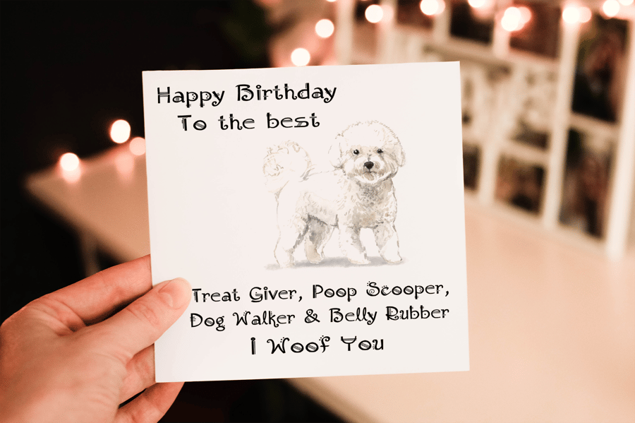 Bichon Frise Dog Birthday Card, Dog Birthday Card, Personalized