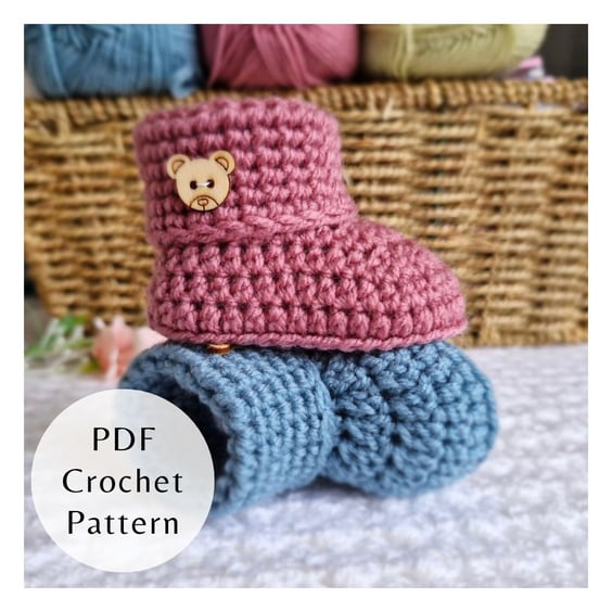 Button Baby Booties Crochet Pattern PDF – 3 Sizes – US Terms