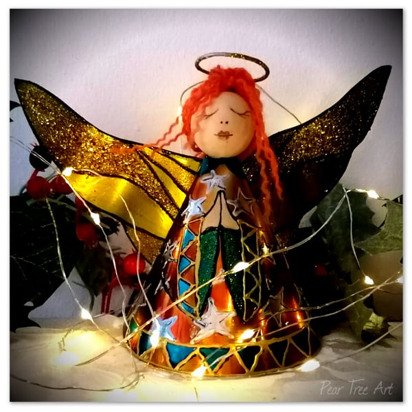 Large: Orange Tin Angel Christmas tree topper