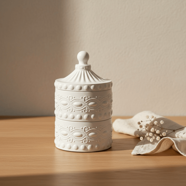 Handmade white two tier jewellery box for trinkets and keepsakes