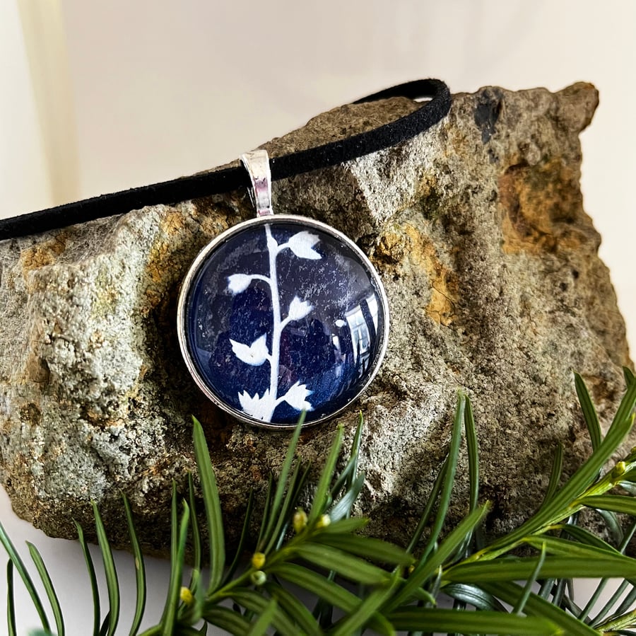 Forget Me Not Cyanotype Pendant Necklace no1