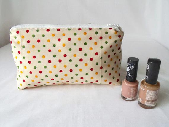 polka dot zipped make up pouch, pencil case or crochet hook holder