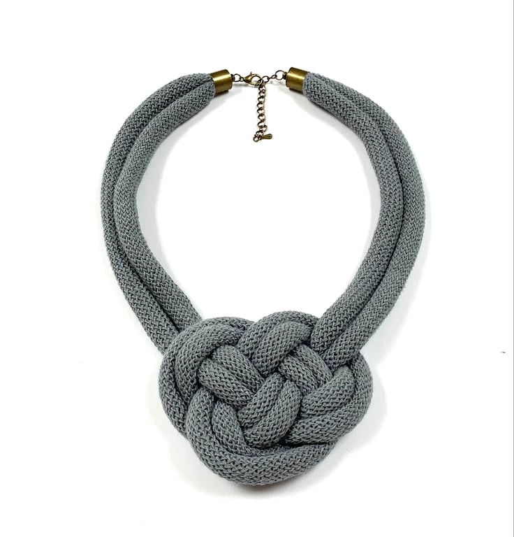 Grey Woven Textile Rope Necklace