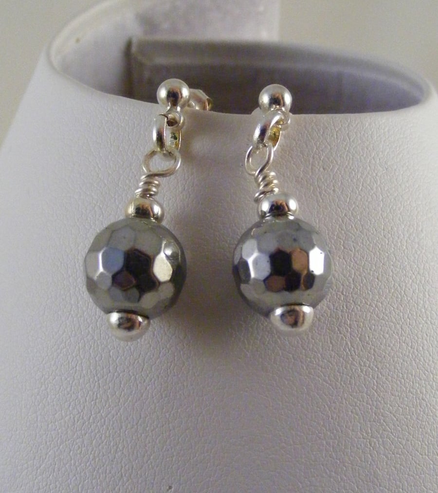 Silver Hematite Stud Earrings