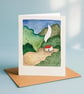 Forest Cabin, A6 giclée greetings card with recycled brown envelope - Image 1