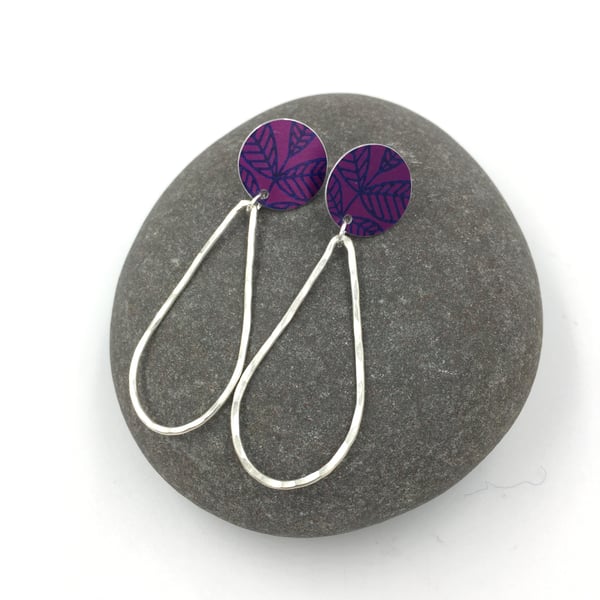 Dark pink leaf studs with silver wire drop