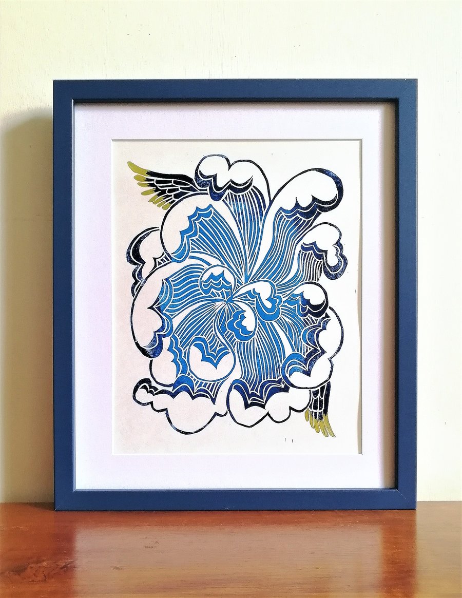 Waves Become Wings linoprint