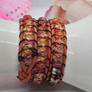 Watermelon double leather wrap bracelet with patterned closure